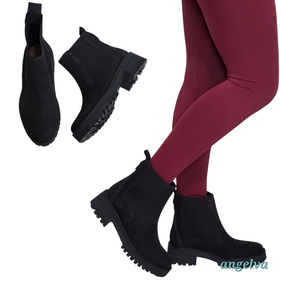 NWB Timberland courmayeur valley chelsea boots black leather block heel classic - Picture 2 of 16